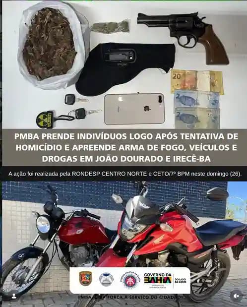 RONDESP Centro Norte prende suspeitos de tentativa de homicídio e apreende drogas e arma na região de Irecê