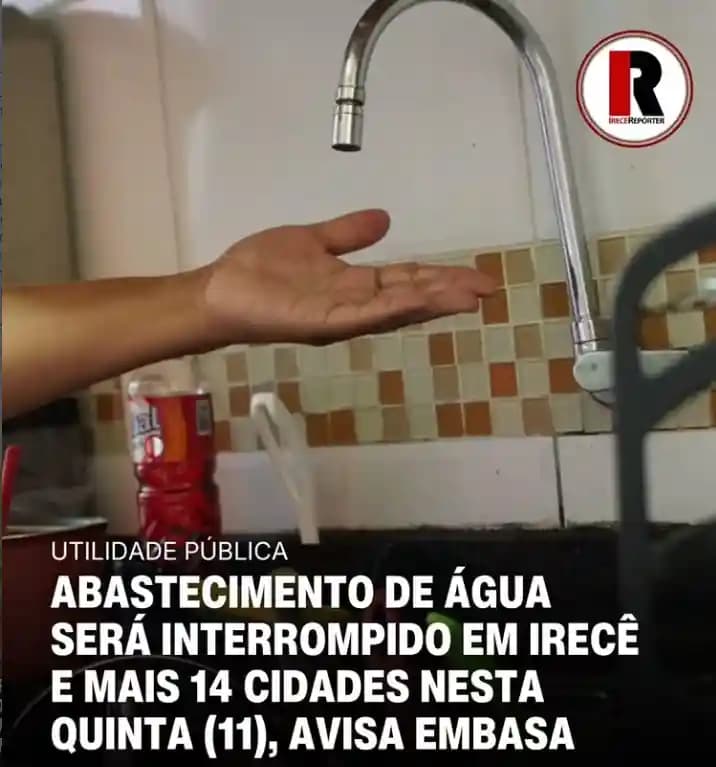 Manutenção Preventiva: Abastecimento de água será suspenso em Irecê e outras 16 cidades